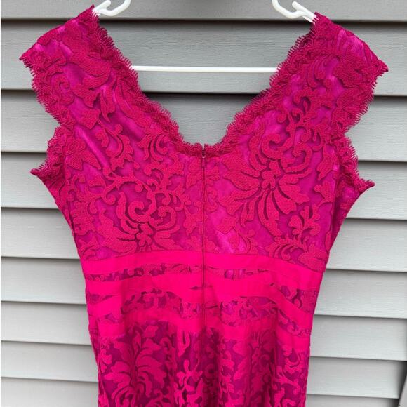 Tadashi Shoji size 14 Pink Embroidered Lace Overlay Knee Length Sheath Dress - Picture 10 of 14